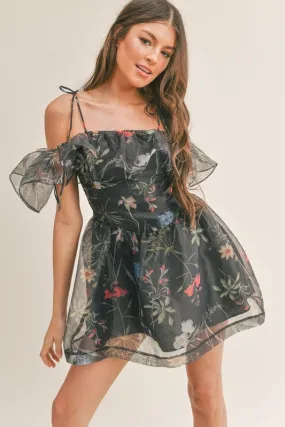 Organza Print Off Shoulder Dress