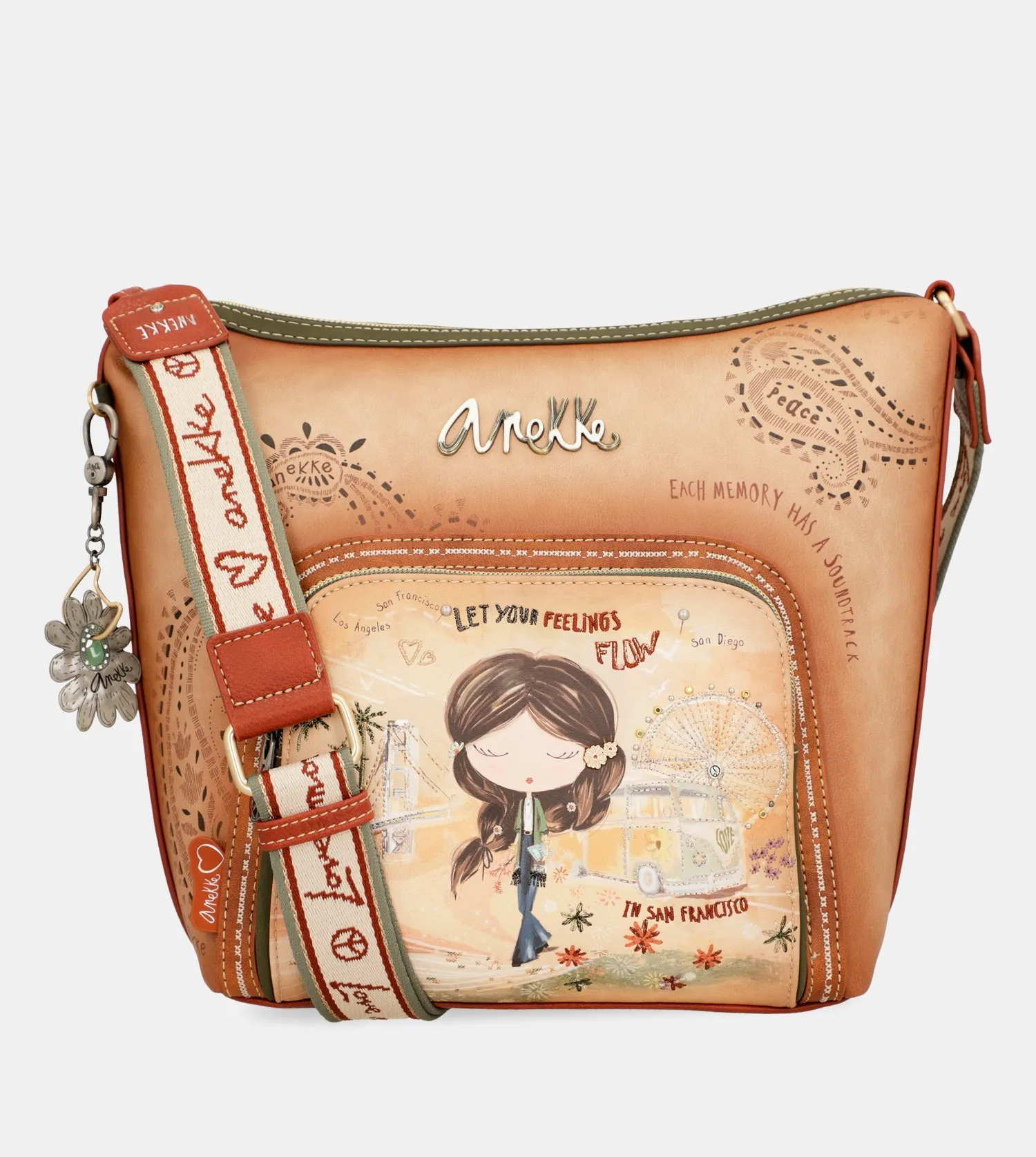 Peace & Love camel large crossbody bag