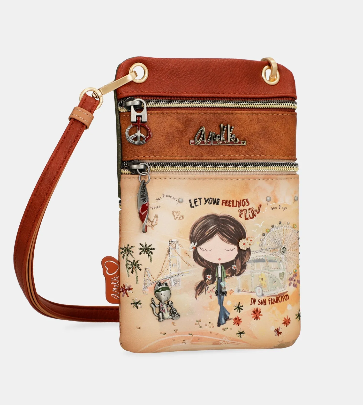 Peace & Love camel mini crossbody bag