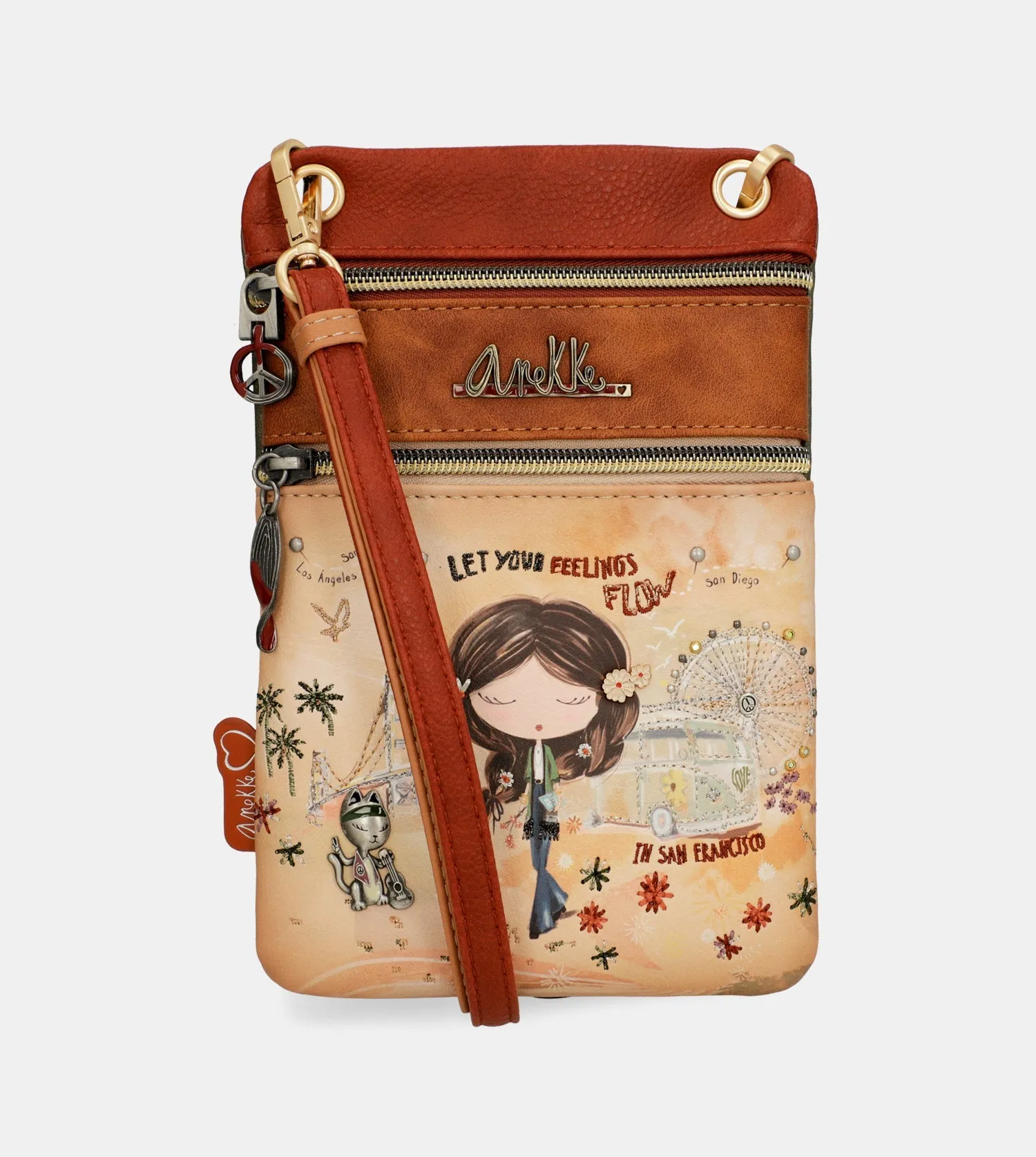 Peace & Love camel mini crossbody bag