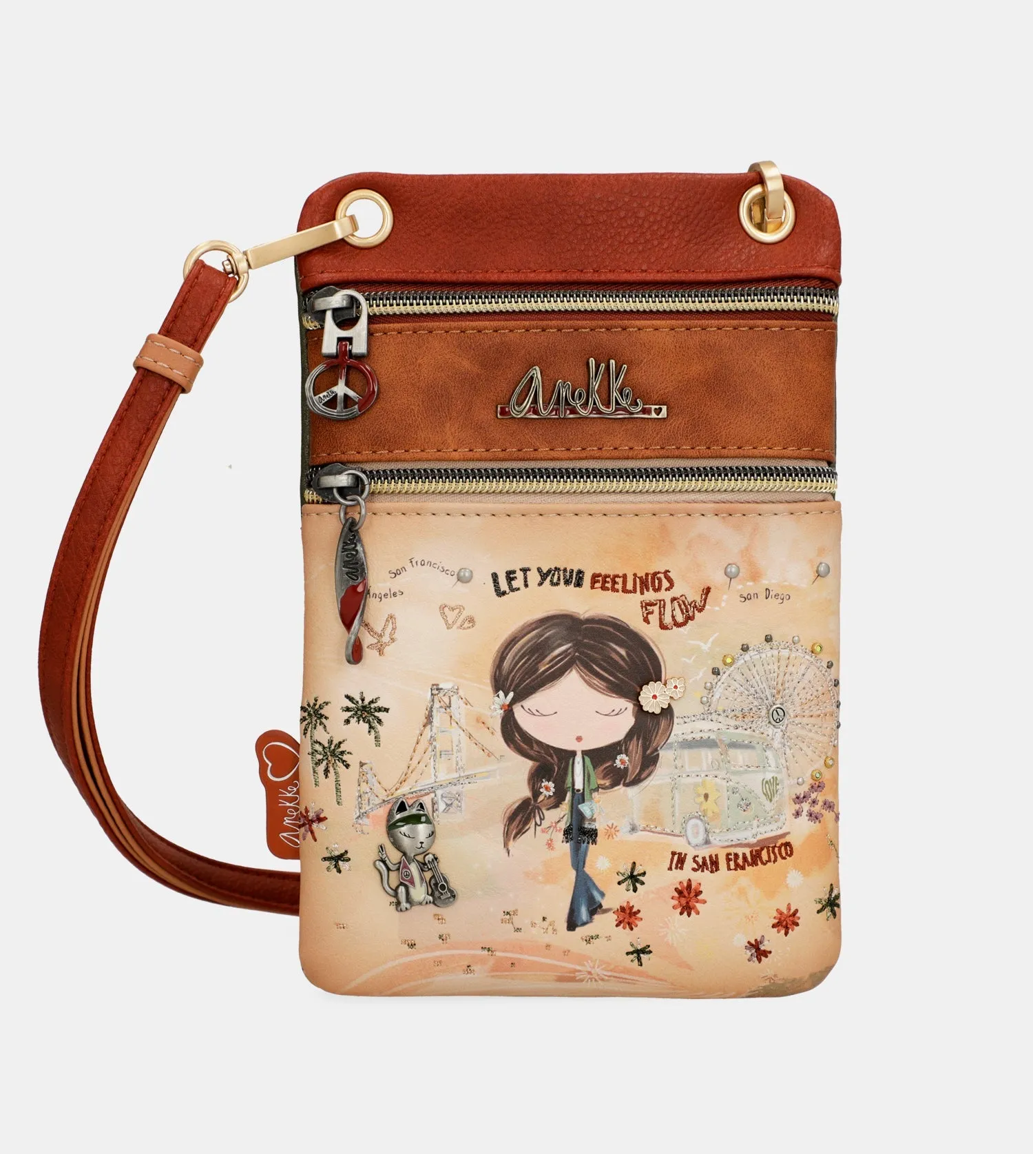 Peace & Love camel mini crossbody bag