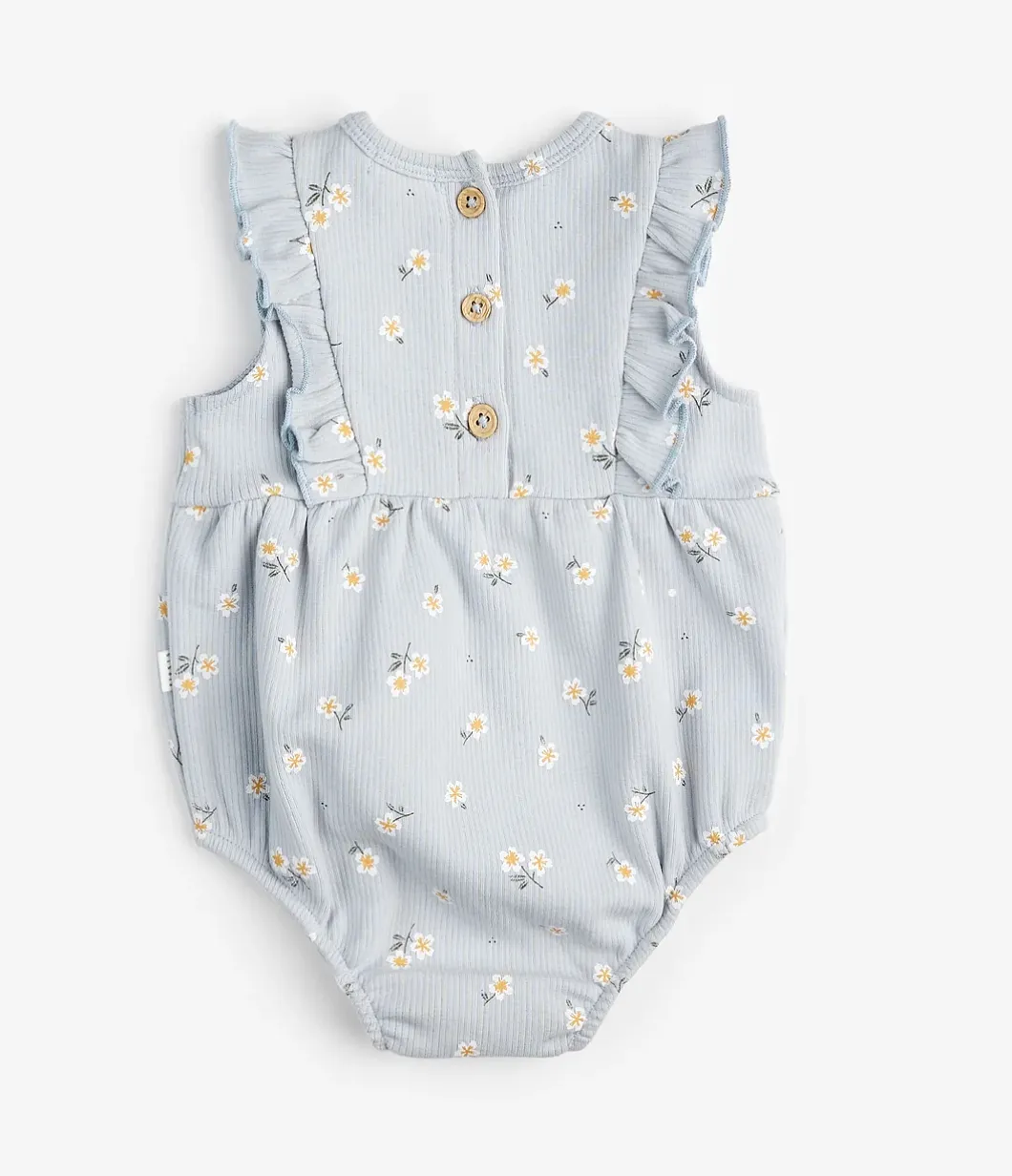 Petit Lem - Daisy Print Pearl Blue Bubble Romper