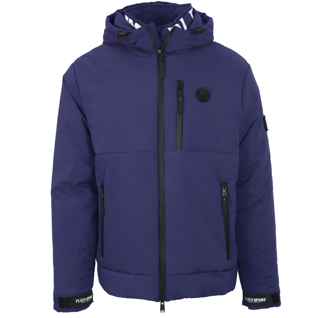 Plein Sport Padded Large Branded Logo Navy Blue Jacket