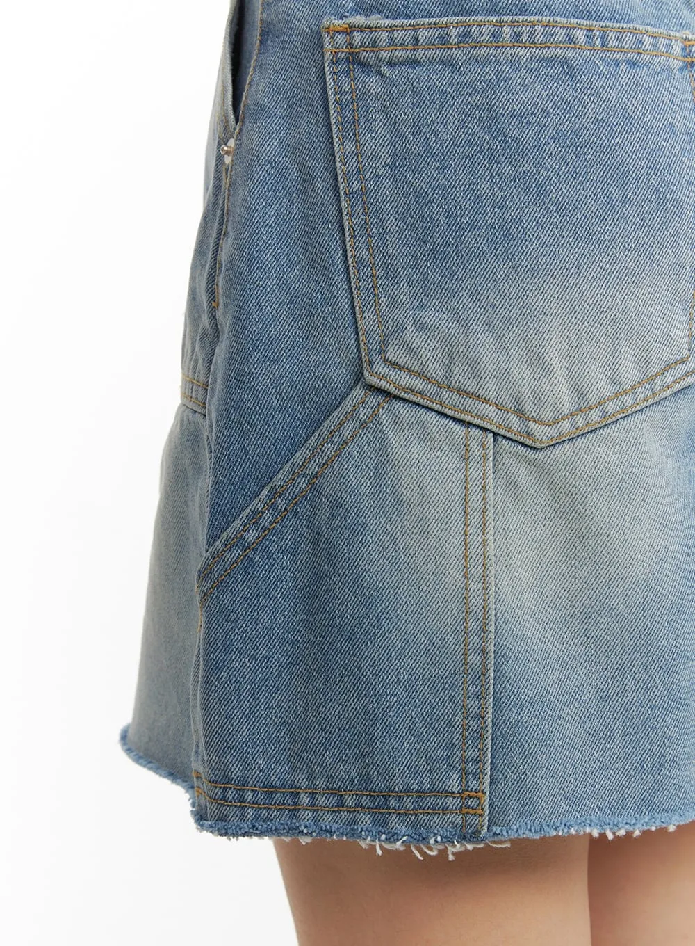 Pocket Washed Denim Mini Skirt CA403