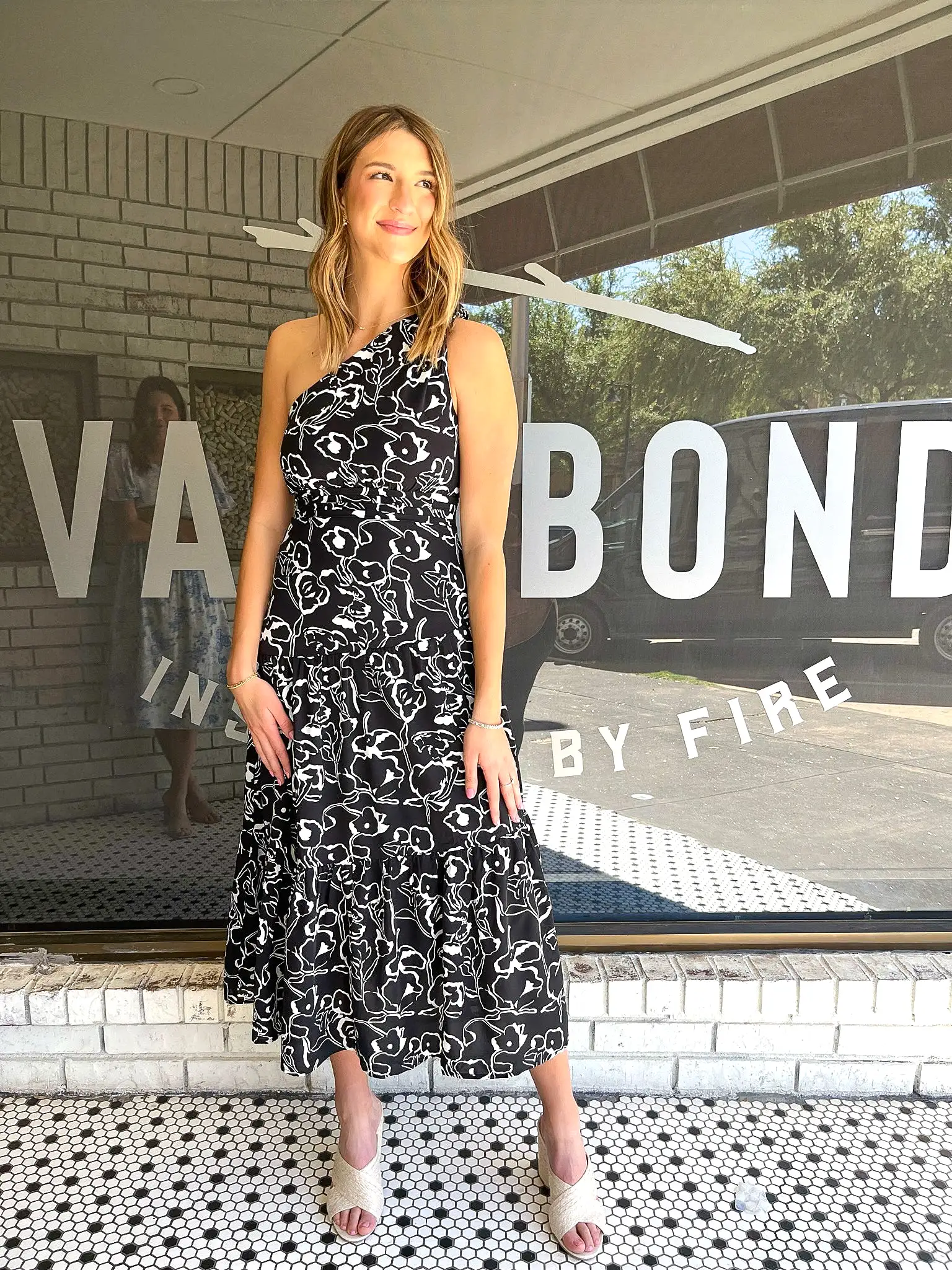 Print One Shoulder Maxi Dress - Black