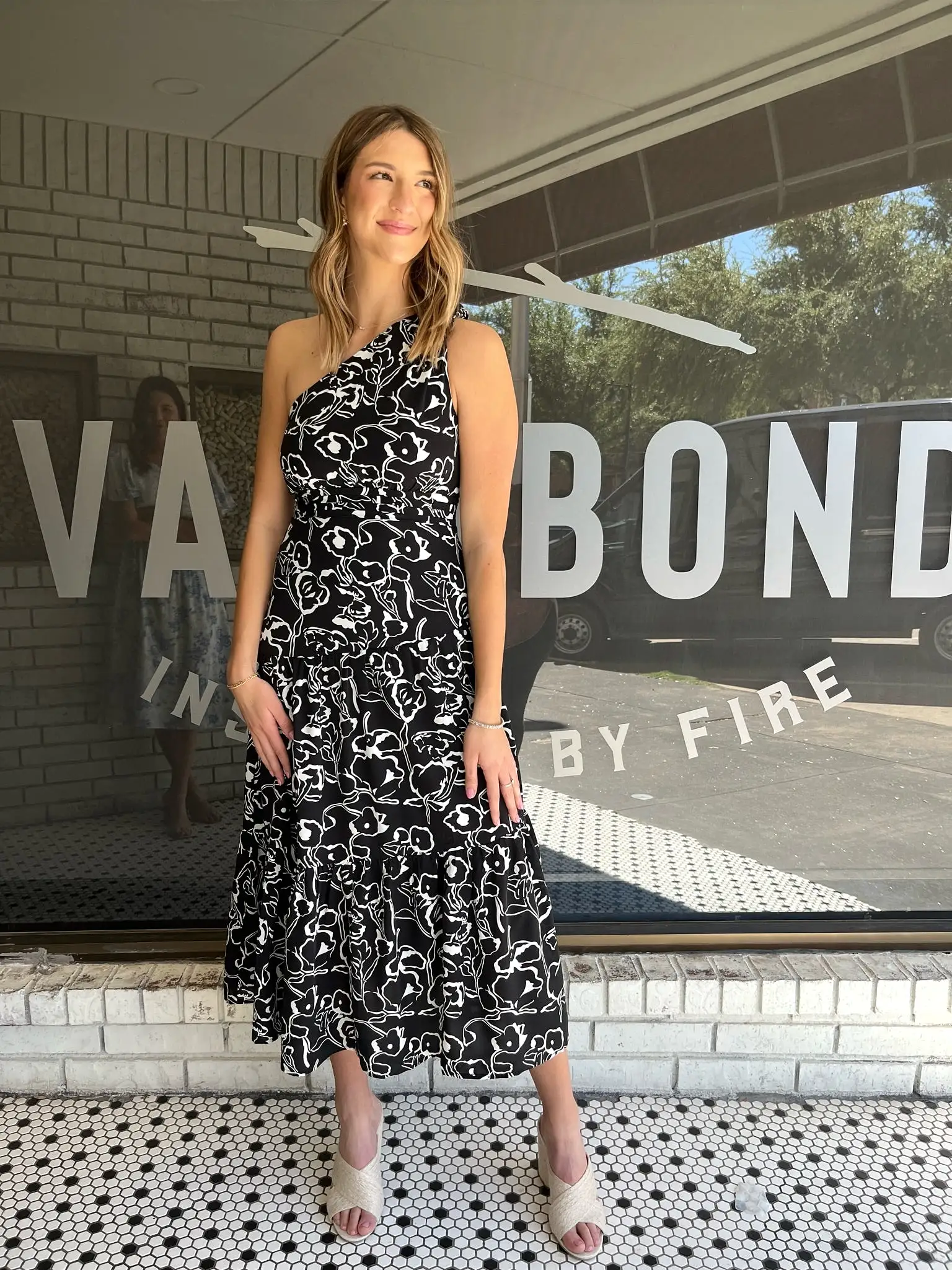 Print One Shoulder Maxi Dress - Black