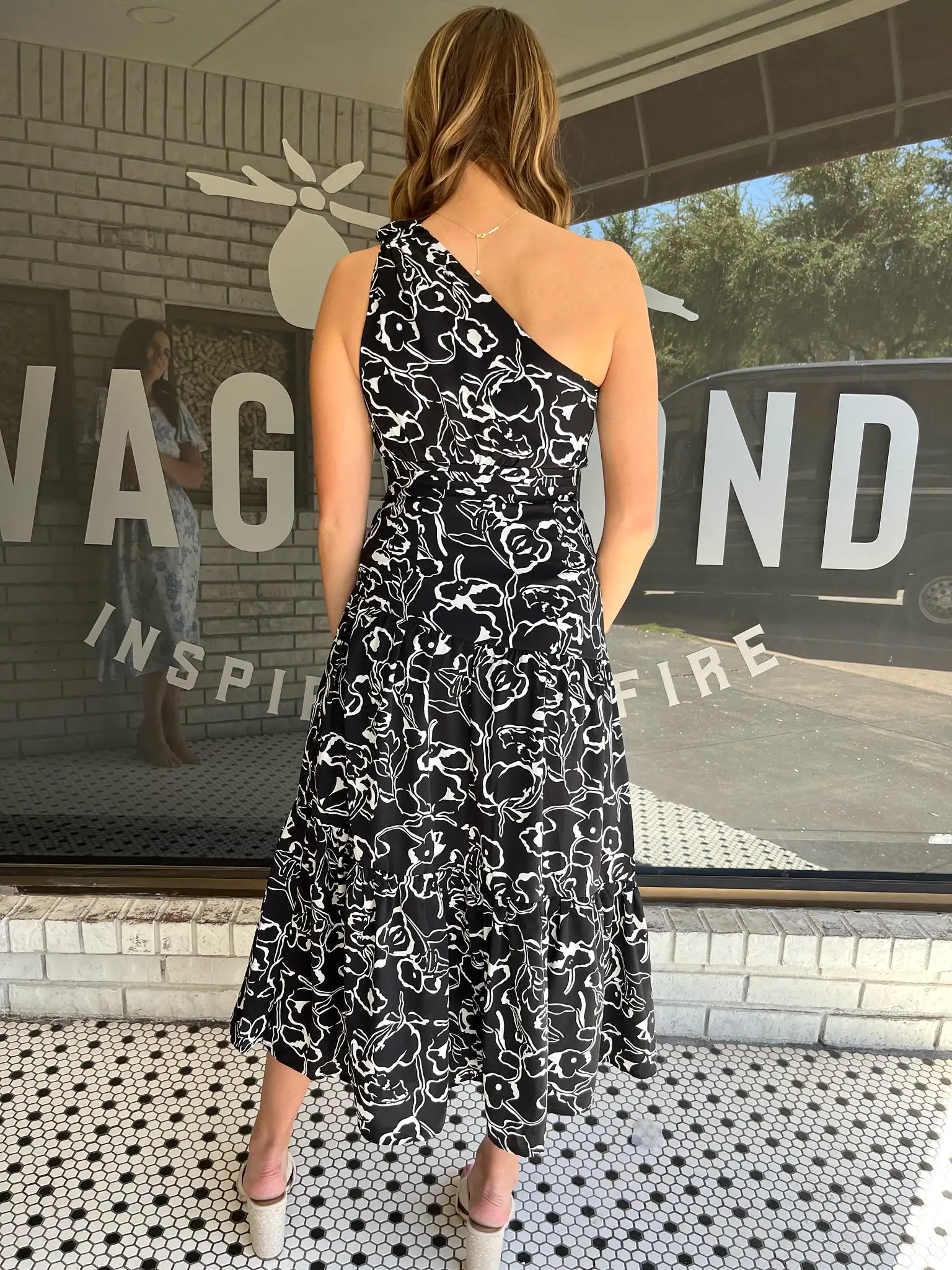 Print One Shoulder Maxi Dress - Black