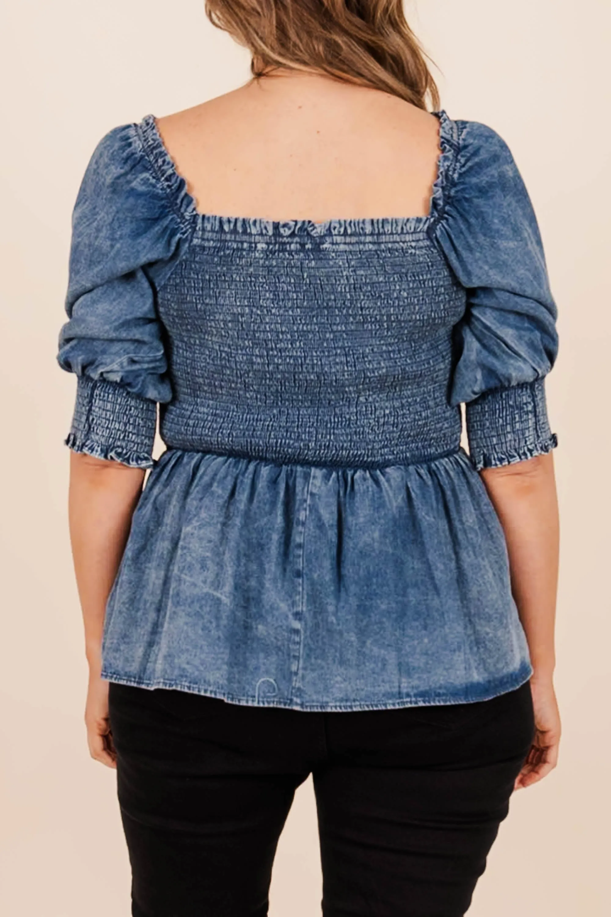 Puff Sleeved Baby Top, Denim