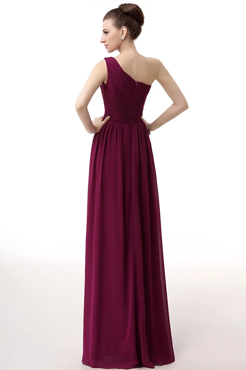 Purple Grecian One Shoulder Formal Dress