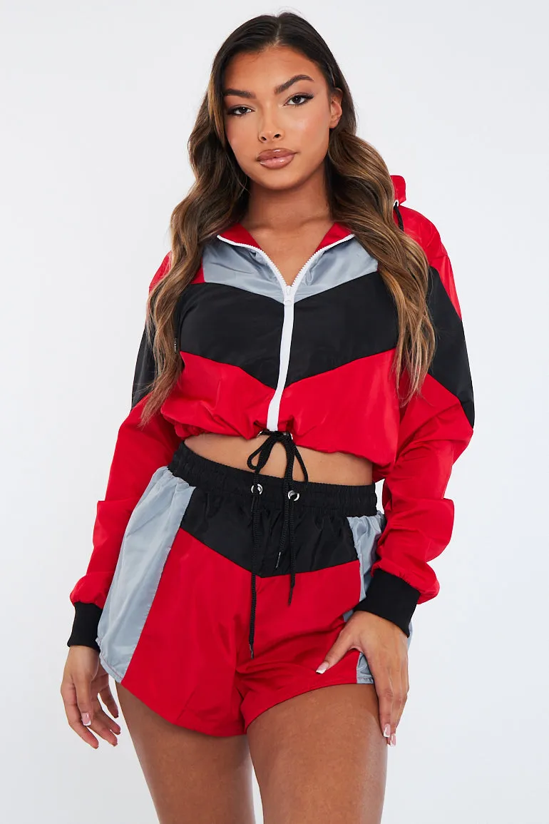 Red Black Shell Hooded Jacket & Shorts - Jettie