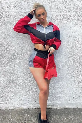 Red Black Shell Hooded Jacket & Shorts - Jettie