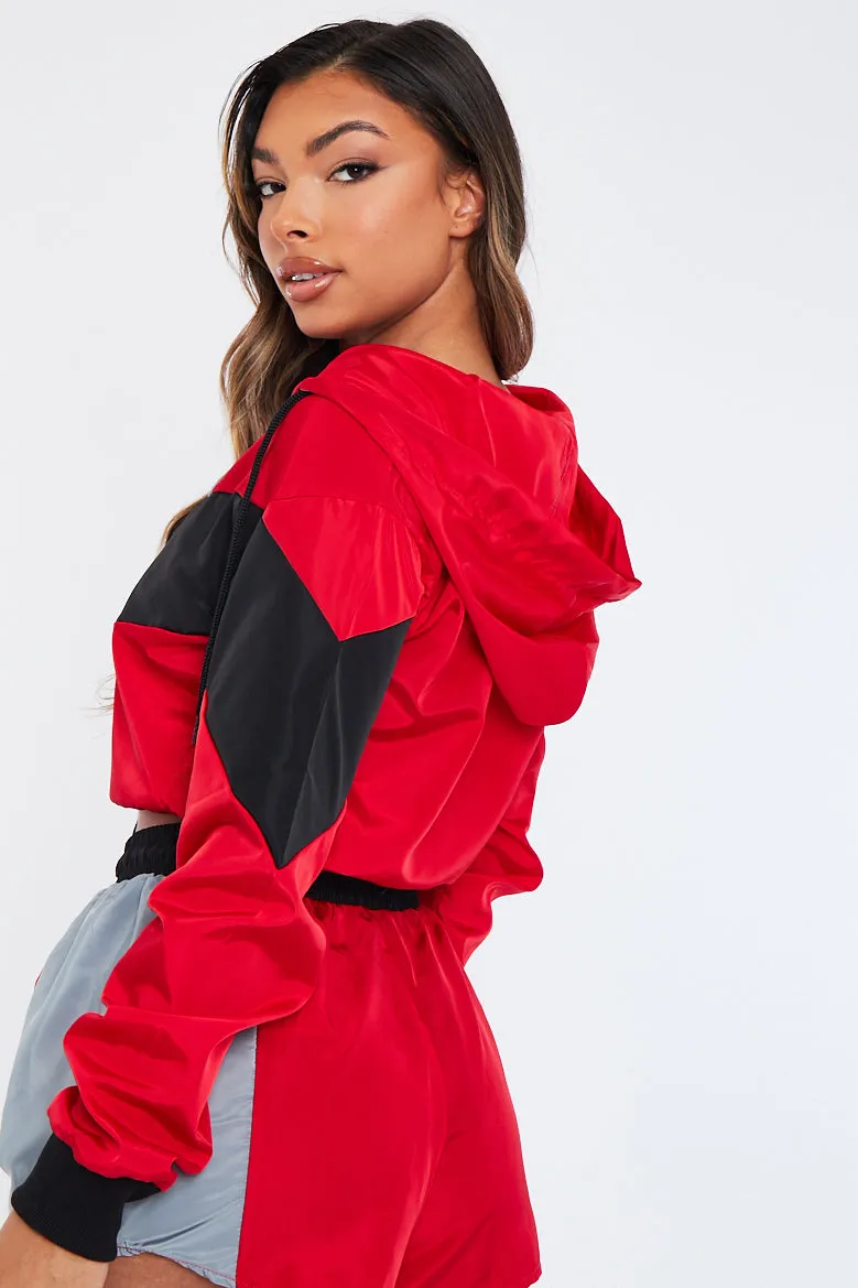 Red Black Shell Hooded Jacket & Shorts - Jettie