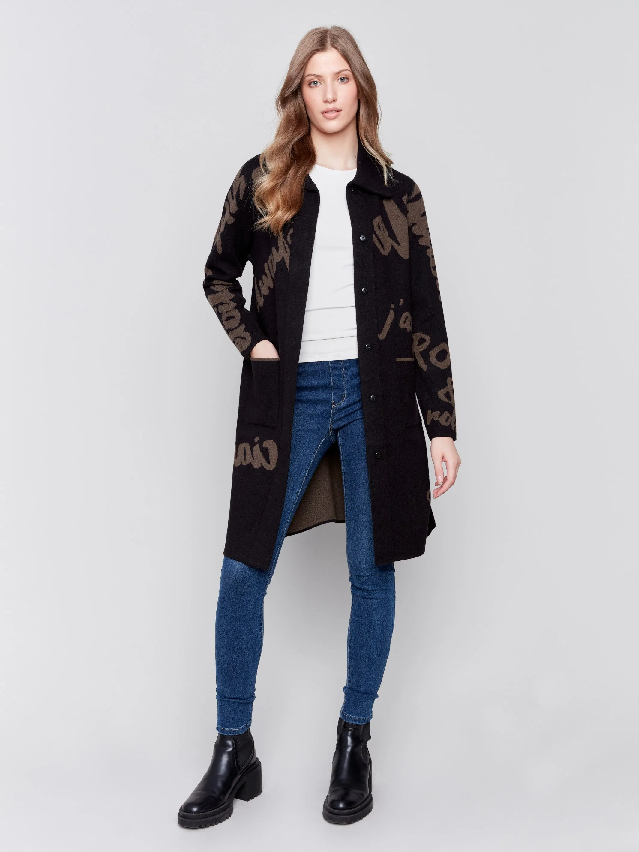 Reversible Jacquard Knit Cardigan - Spruce