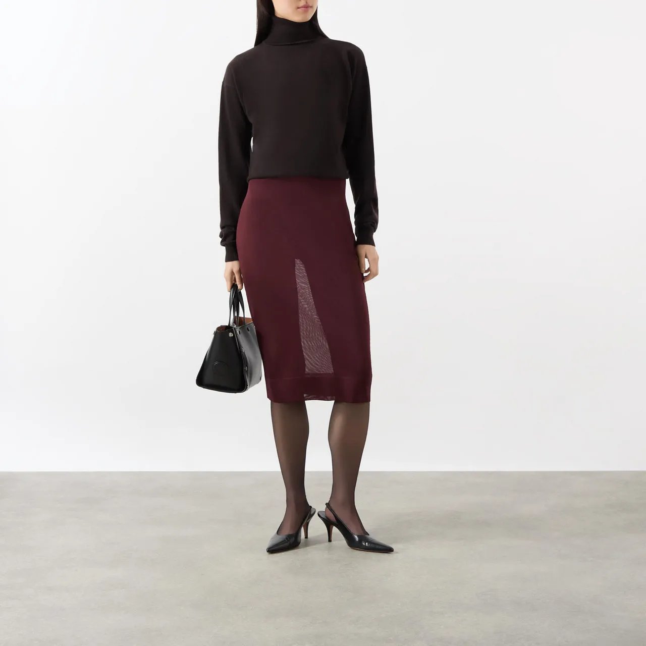 SAINT LAURENT Fine-Knit Pencil Skirt - Burgundy