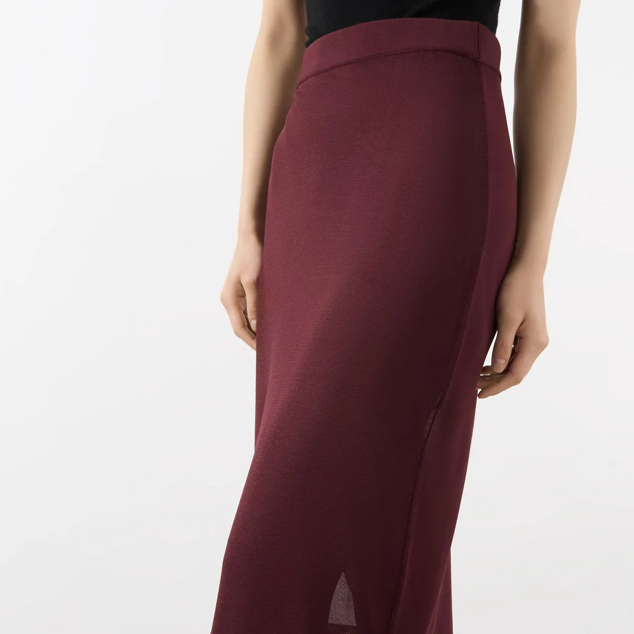 SAINT LAURENT Fine-Knit Pencil Skirt - Burgundy