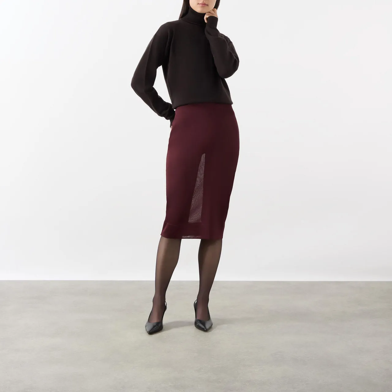 SAINT LAURENT Fine-Knit Pencil Skirt - Burgundy