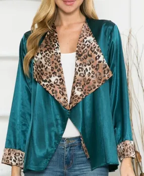 Satin & Leopard Blazer-Hunter Green