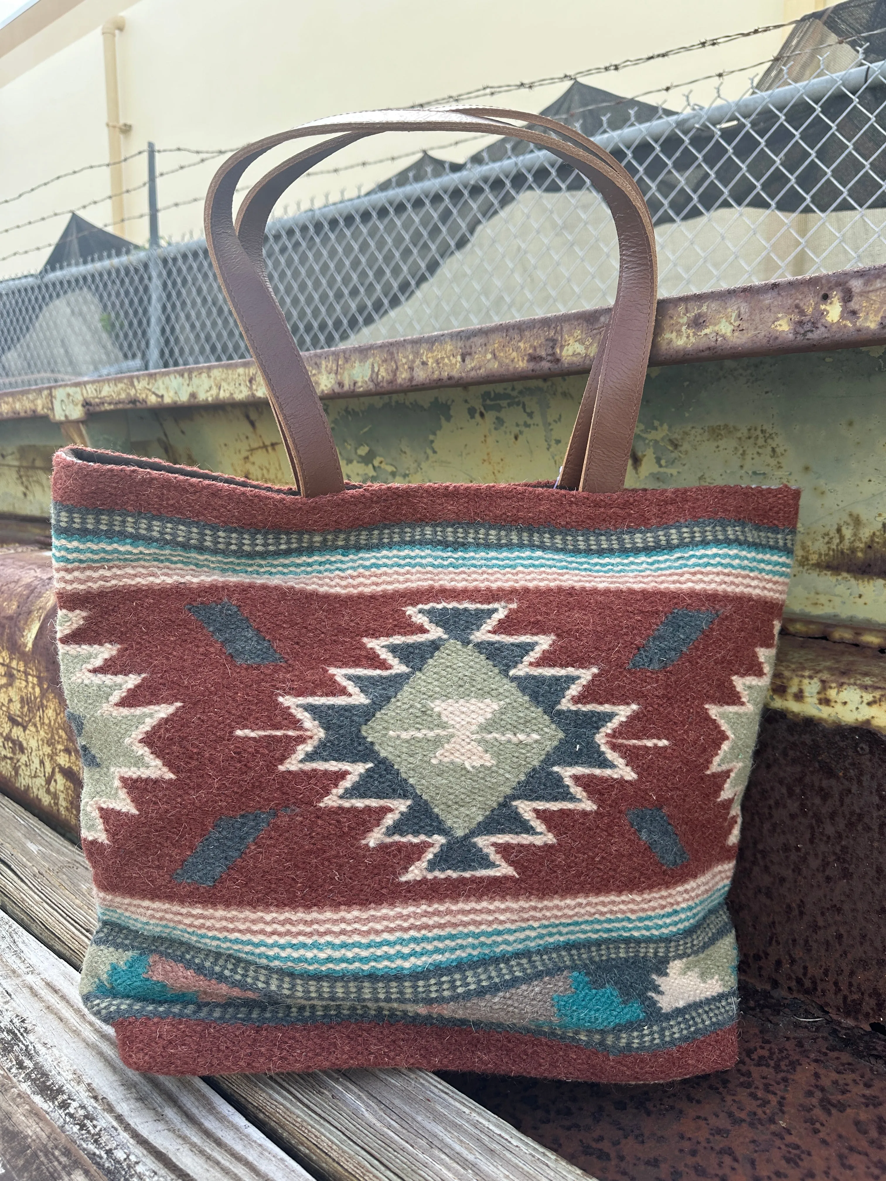 Shine On Aztec Print Woven Saddle Blanket Tote Bag Purse