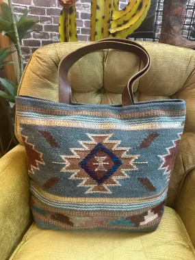 Shine On Aztec Print Woven Saddle Blanket Tote Bag Purse