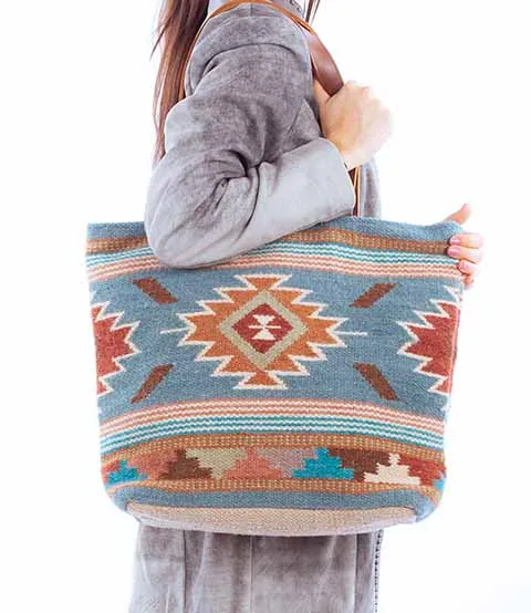 Shine On Aztec Print Woven Saddle Blanket Tote Bag Purse