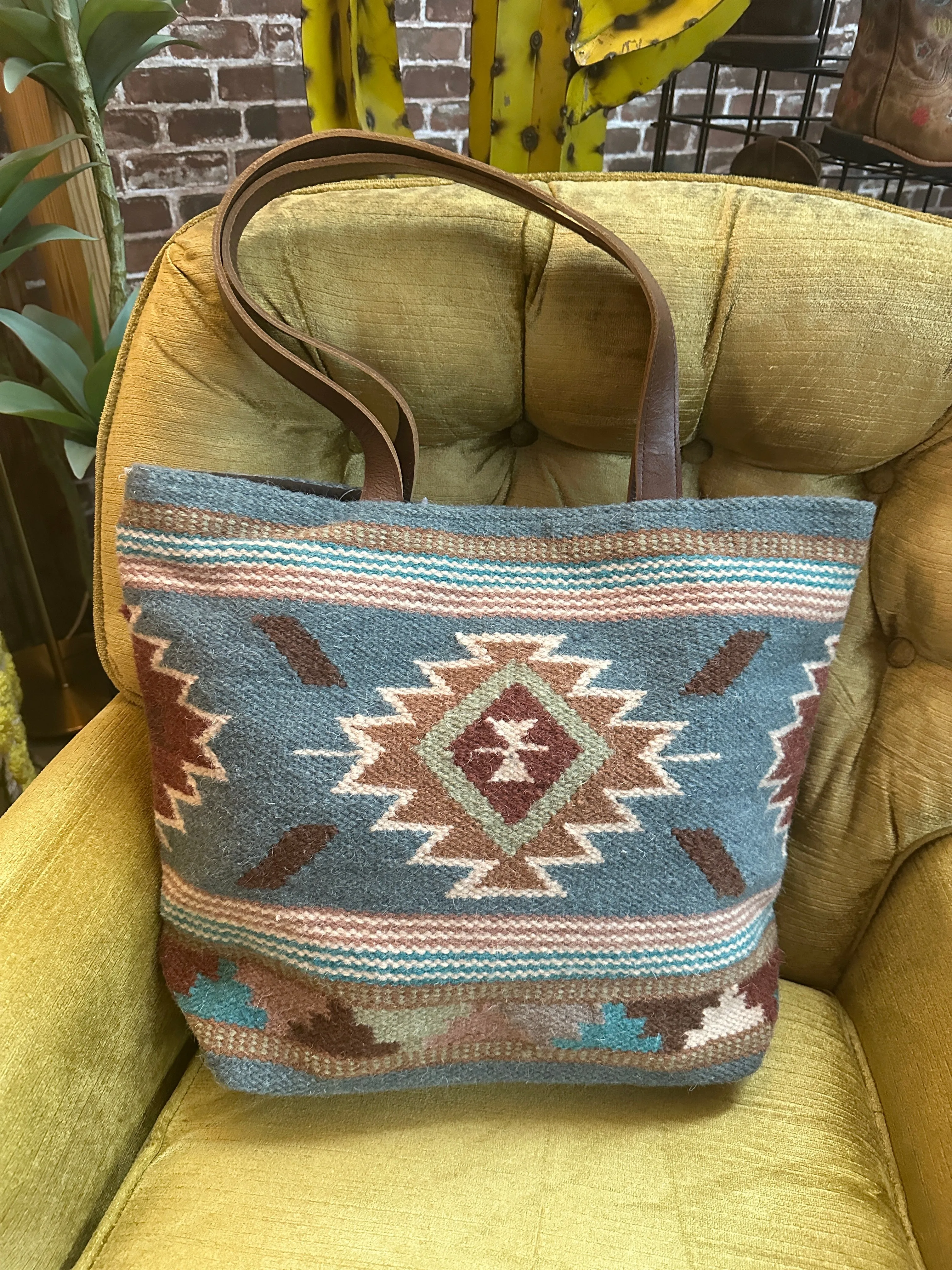 Shine On Aztec Print Woven Saddle Blanket Tote Bag Purse