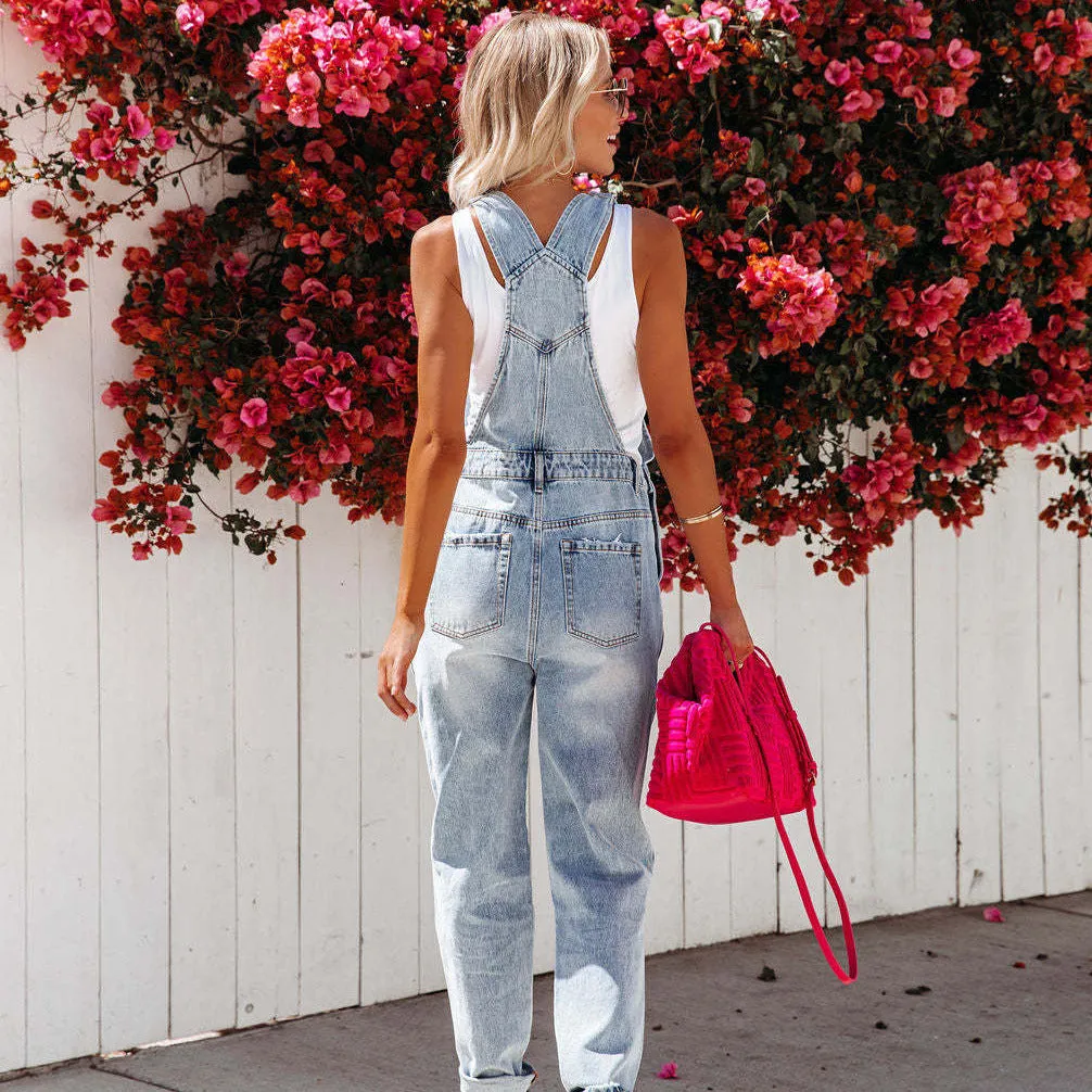 Shoulder-Strap Denim Jumpsuit