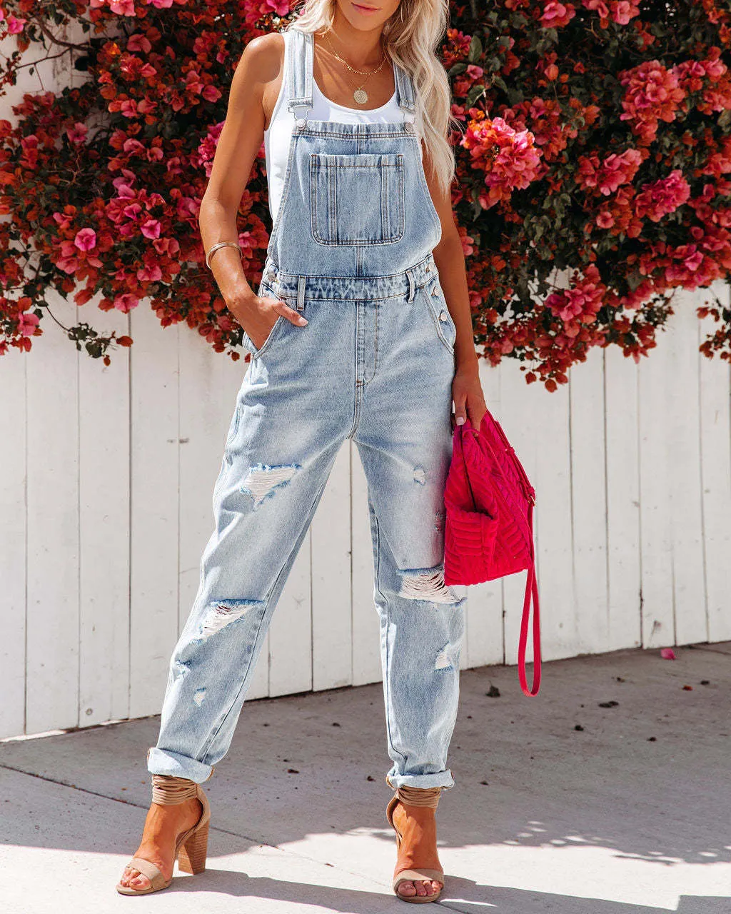 Shoulder-Strap Denim Jumpsuit