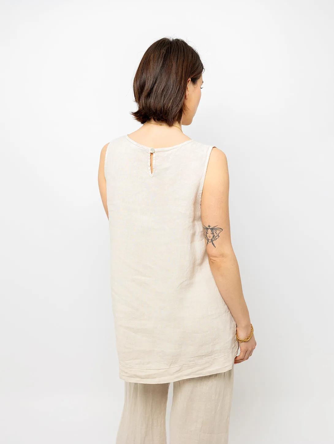 Sleeveless Linen Top - Nude