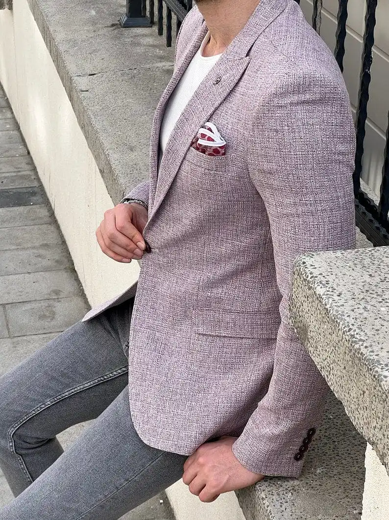 Slim Fit Knitted Textured Claret Red Men's Blazer