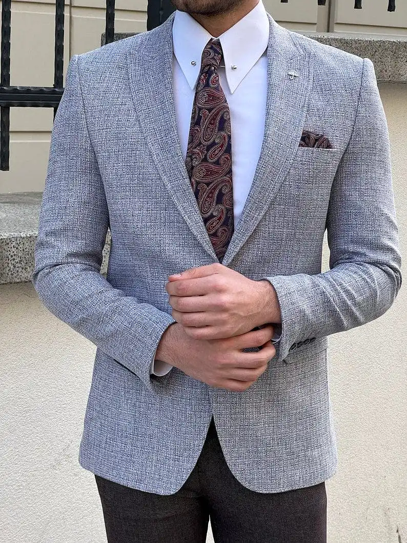 Slim Fit Knitted Textured Purple Men's Blazer