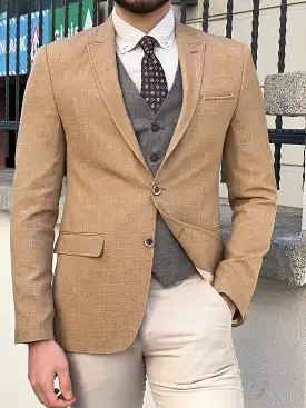 Slim Fit Self-Patterned Mustard Cotton Jacket