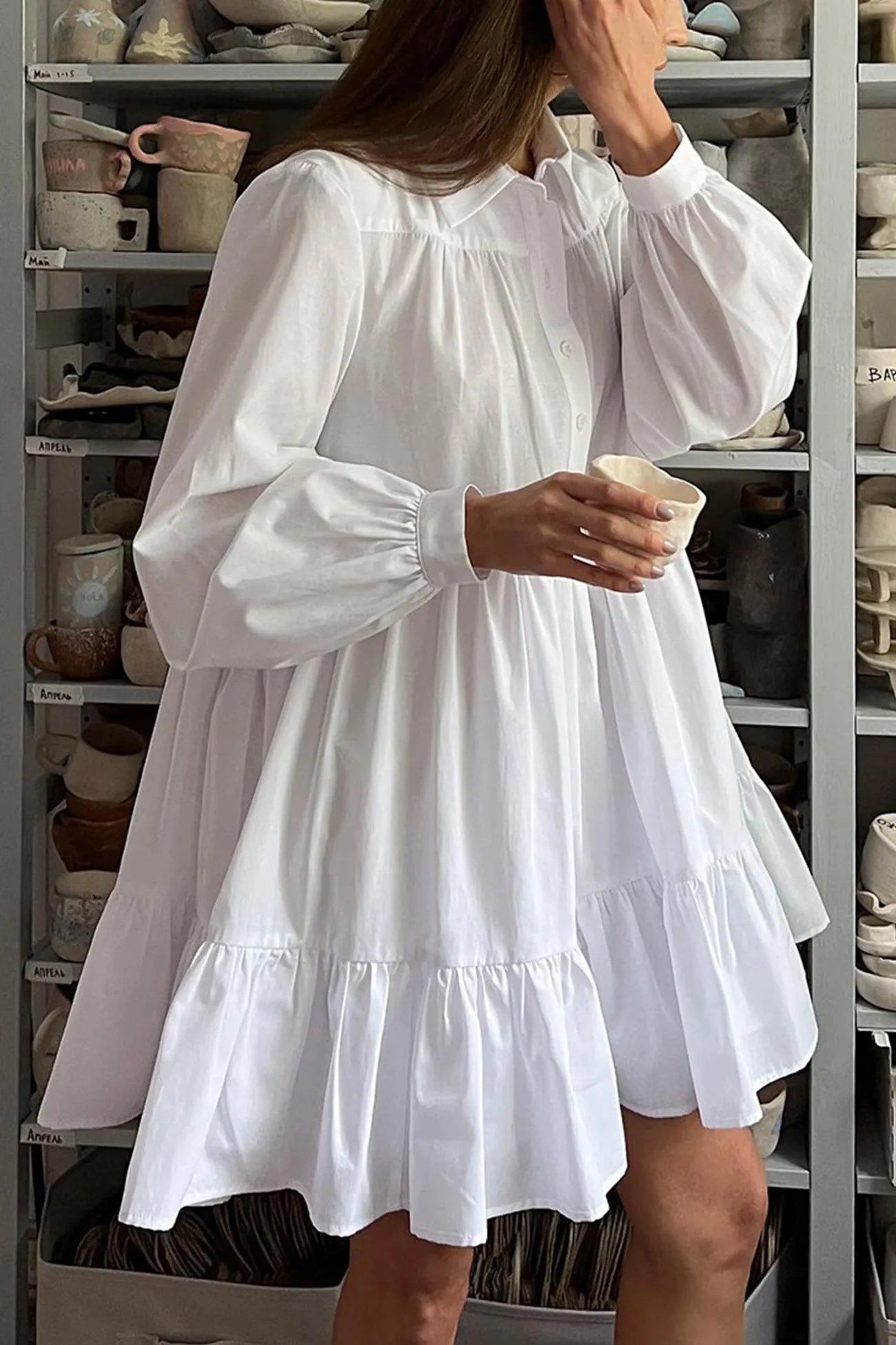 Solid Tiered Shirt Babydoll Dress