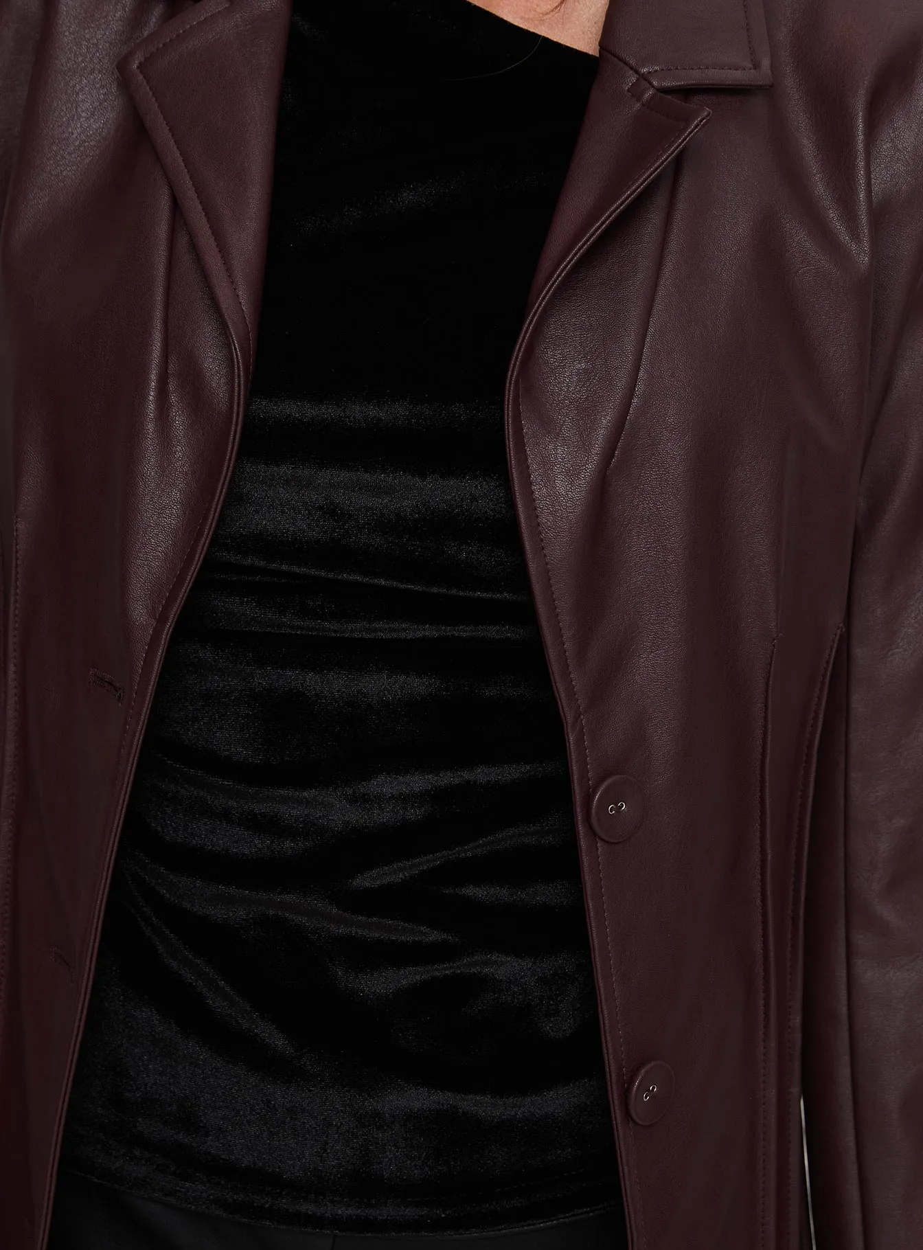 Speak Easy Long Line Faux Leather Coat Burgundy