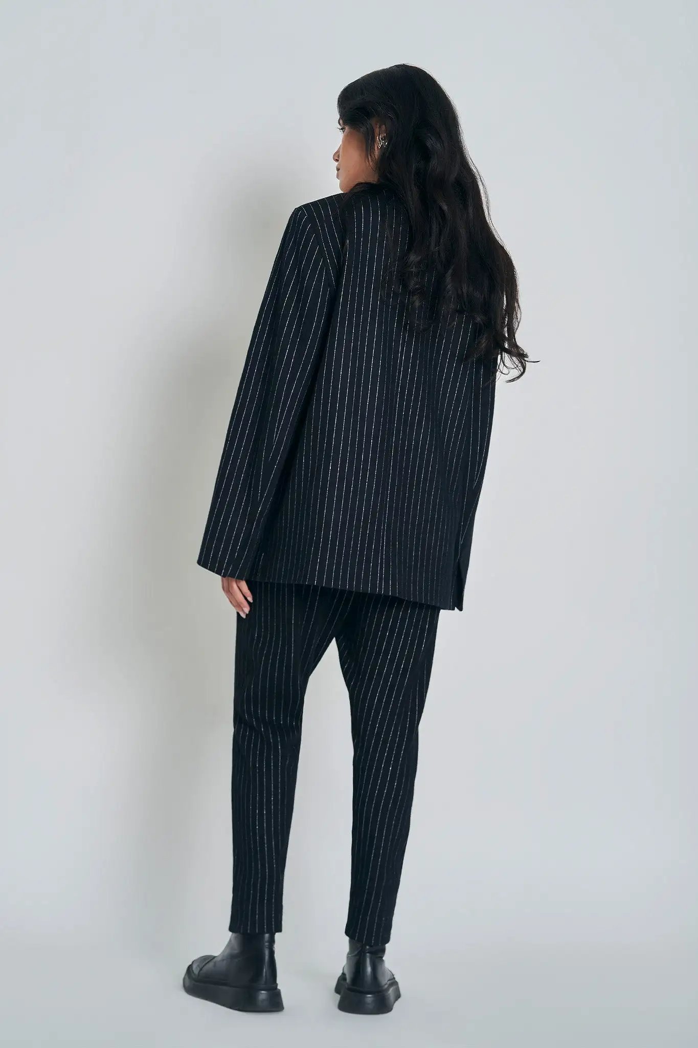 Stella Blazer | Black with Silver Pinstripe