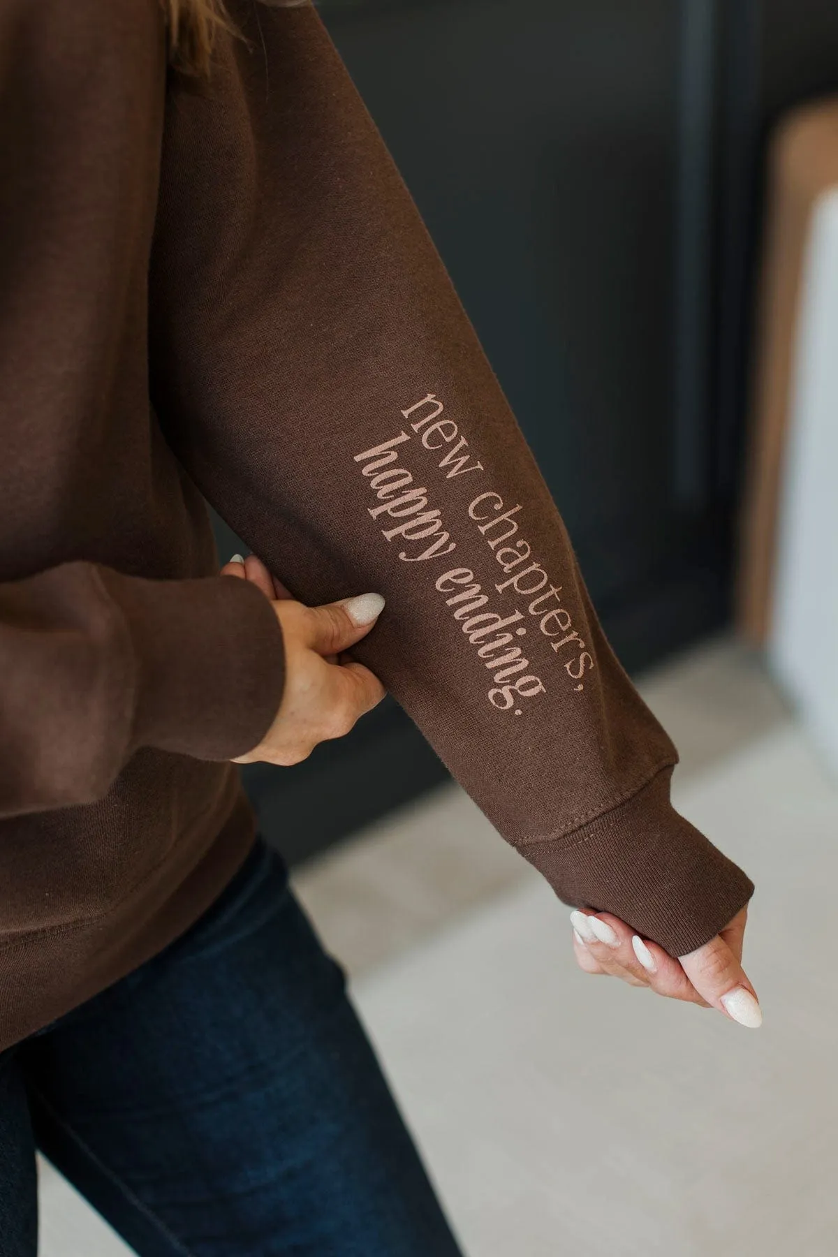 Still Being Written Crew Neck Pullover- Brown