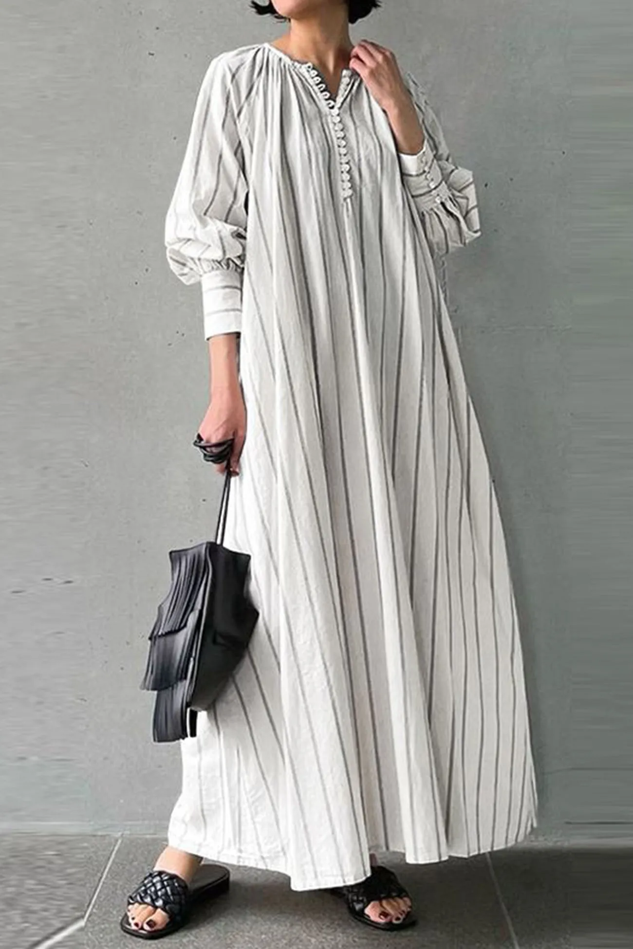 Striped Crew Neck Shirt Dress