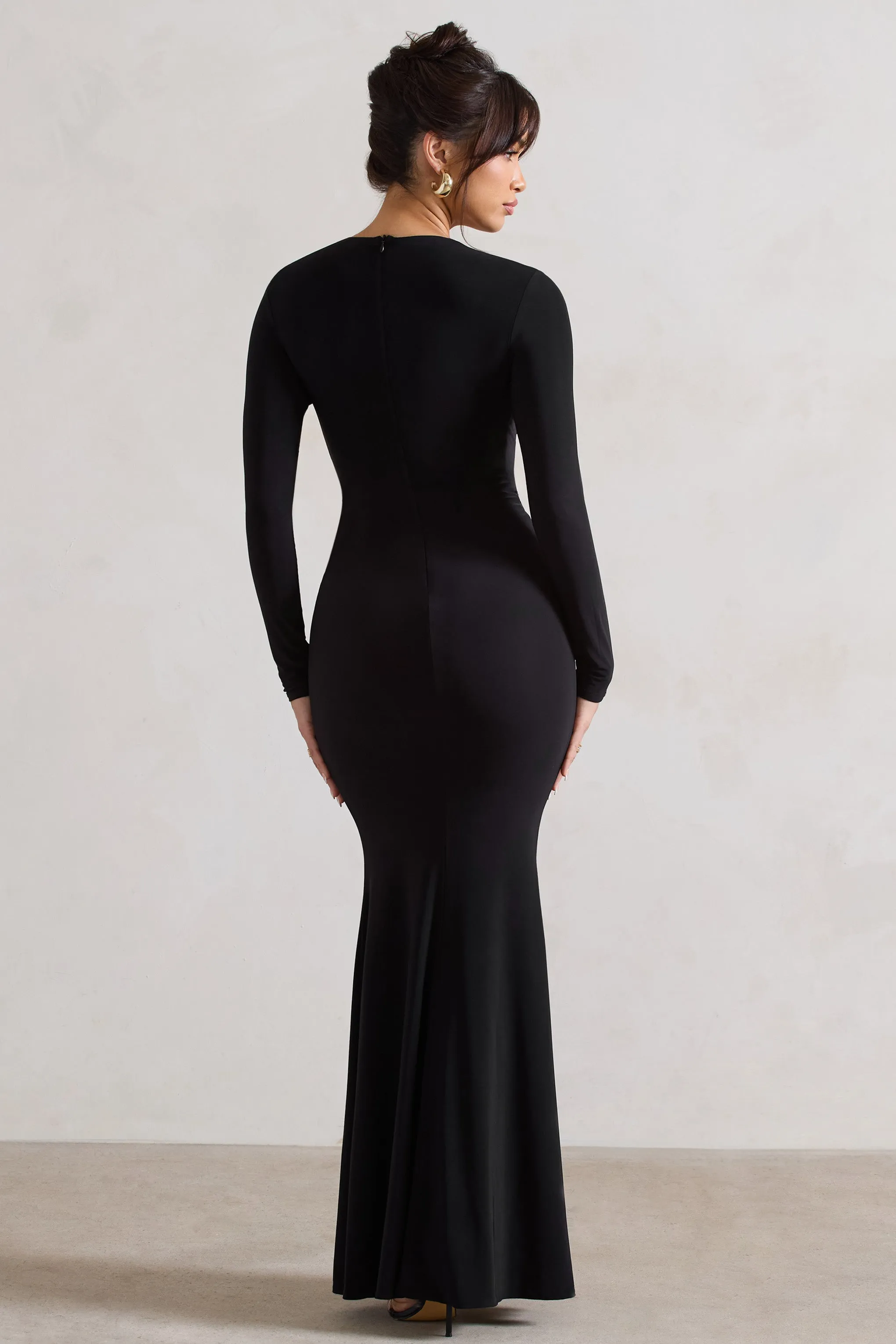 Tianna | Black Plunge-Neck Twisted Split Maxi Dress