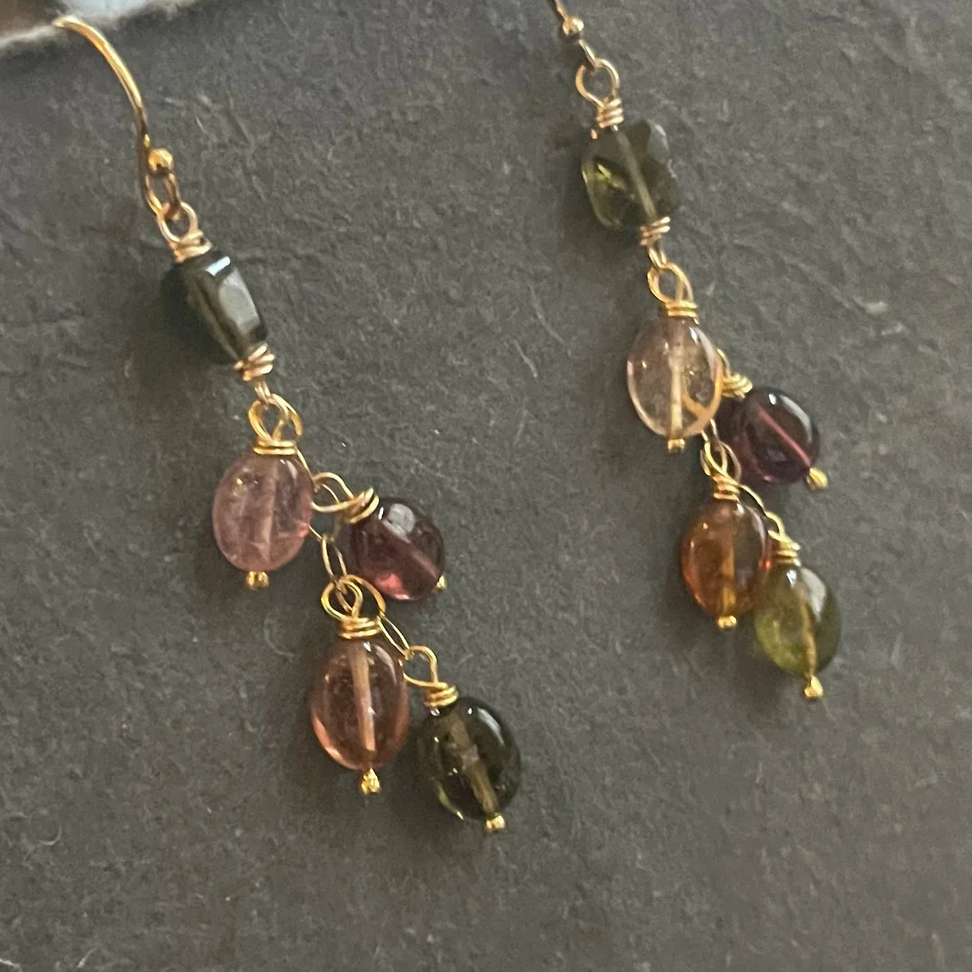 Tourmaline Cascade Earrings, Gold, OOAK