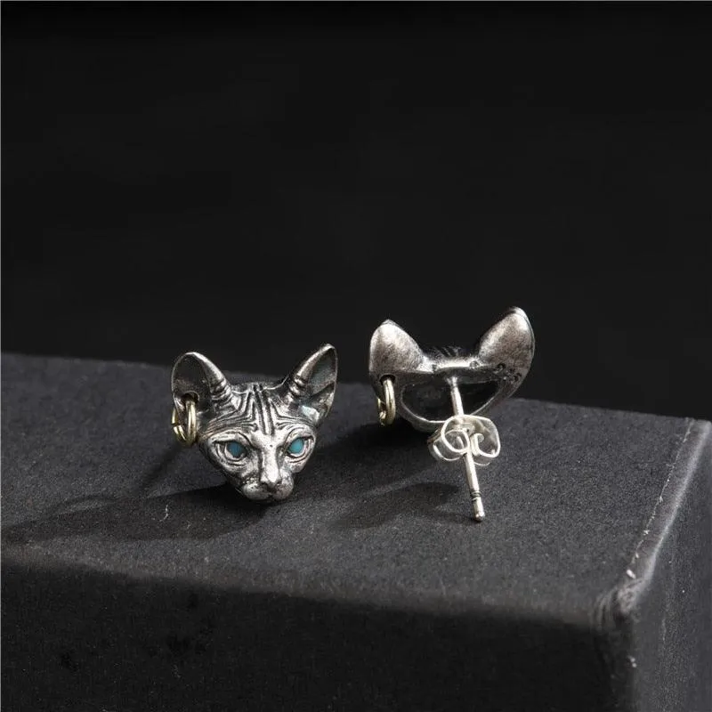 Vintage Sphink Cat Punk Animal Gothic Stud Earrings