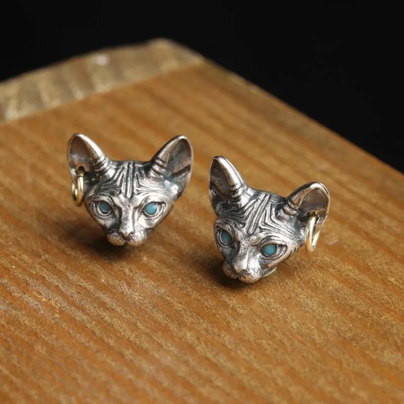 Vintage Sphink Cat Punk Animal Gothic Stud Earrings