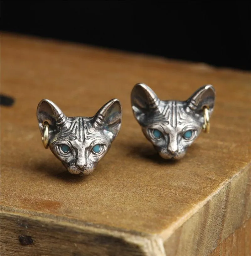 Vintage Sphink Cat Punk Animal Gothic Stud Earrings