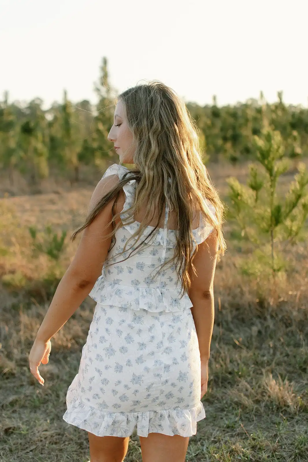 White & Blue Floral Ruffle Corset Dress