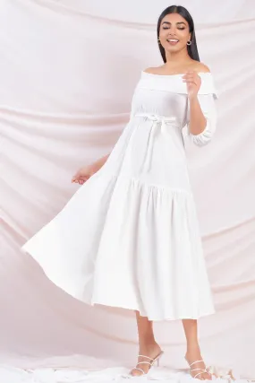 White Off Shoulder Midi Dress