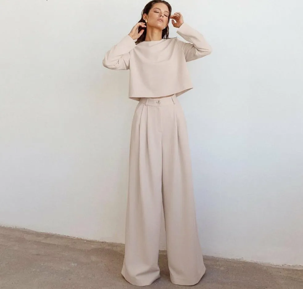 Wide Leg Pants Vintage Female Palazzo Pant , Tops and Sets