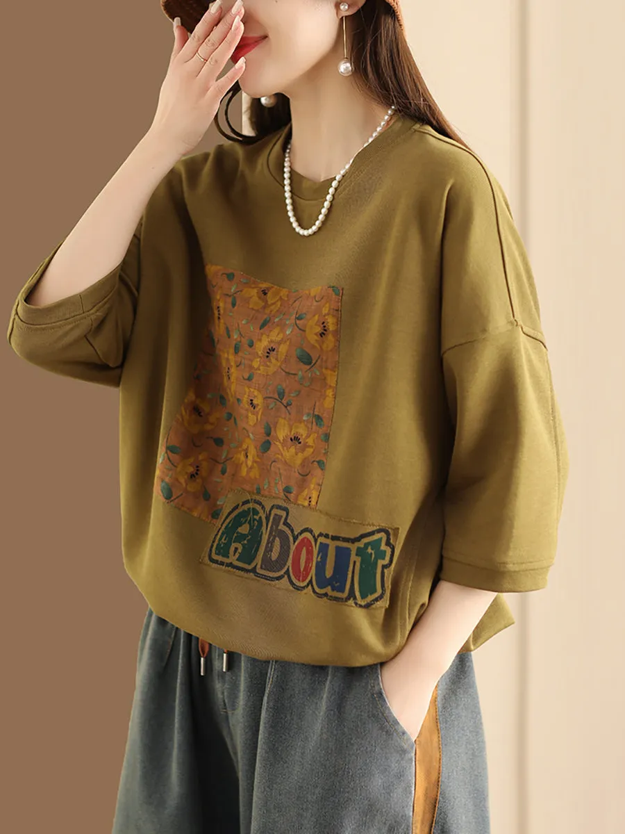 Women Summer Flower Spliced Pullover Shirt CO1012