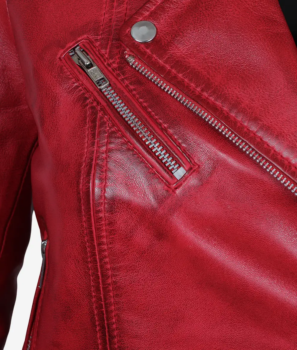 Women's Red Asymmetrical Moto Leather Jacket