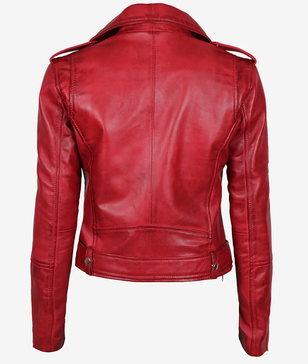 Women's Red Asymmetrical Moto Leather Jacket