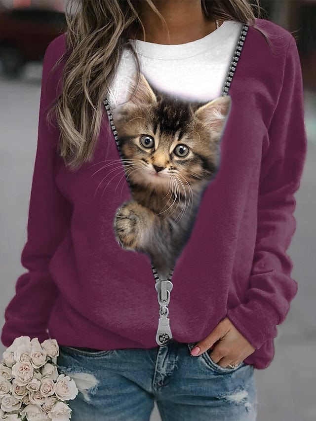 Women's Plus Size Cat Street Casual Sweatshirt Pullover